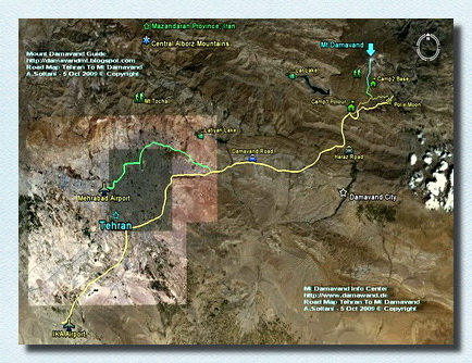 Camp1 to Tehran and IKA Airport Road Map